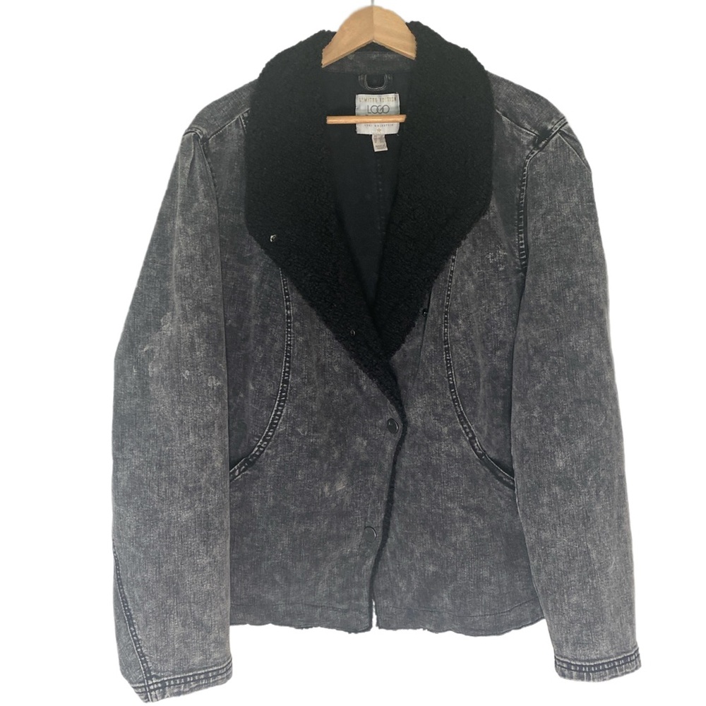 LOGO by Lori Goldstein Denim Jacket w/Faux Sherpa Trim - Black‎ Wash Sz 2X